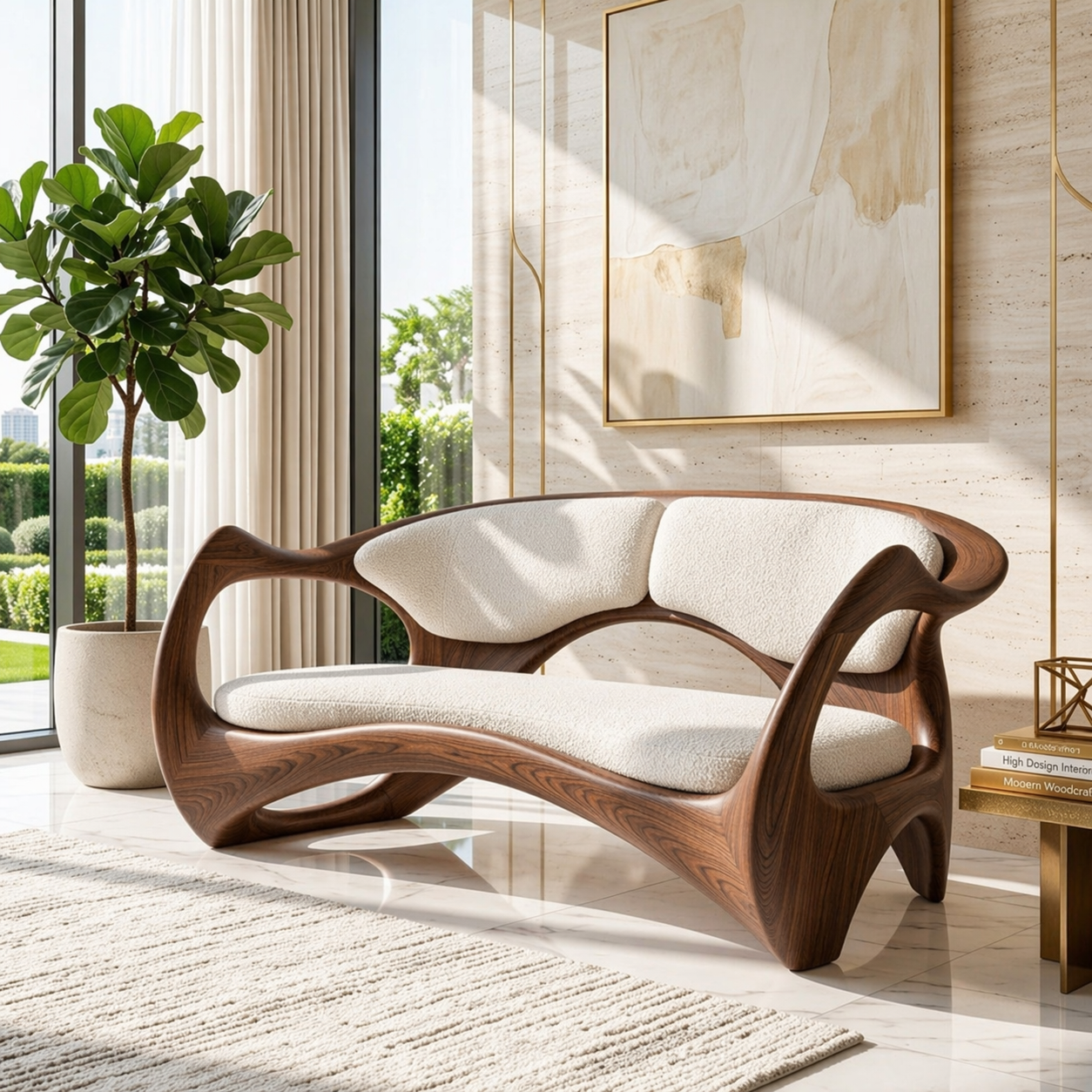 Modern Curved Frame Loveseat, Sculptural Luxury Accent Seating for Stylish Interiors