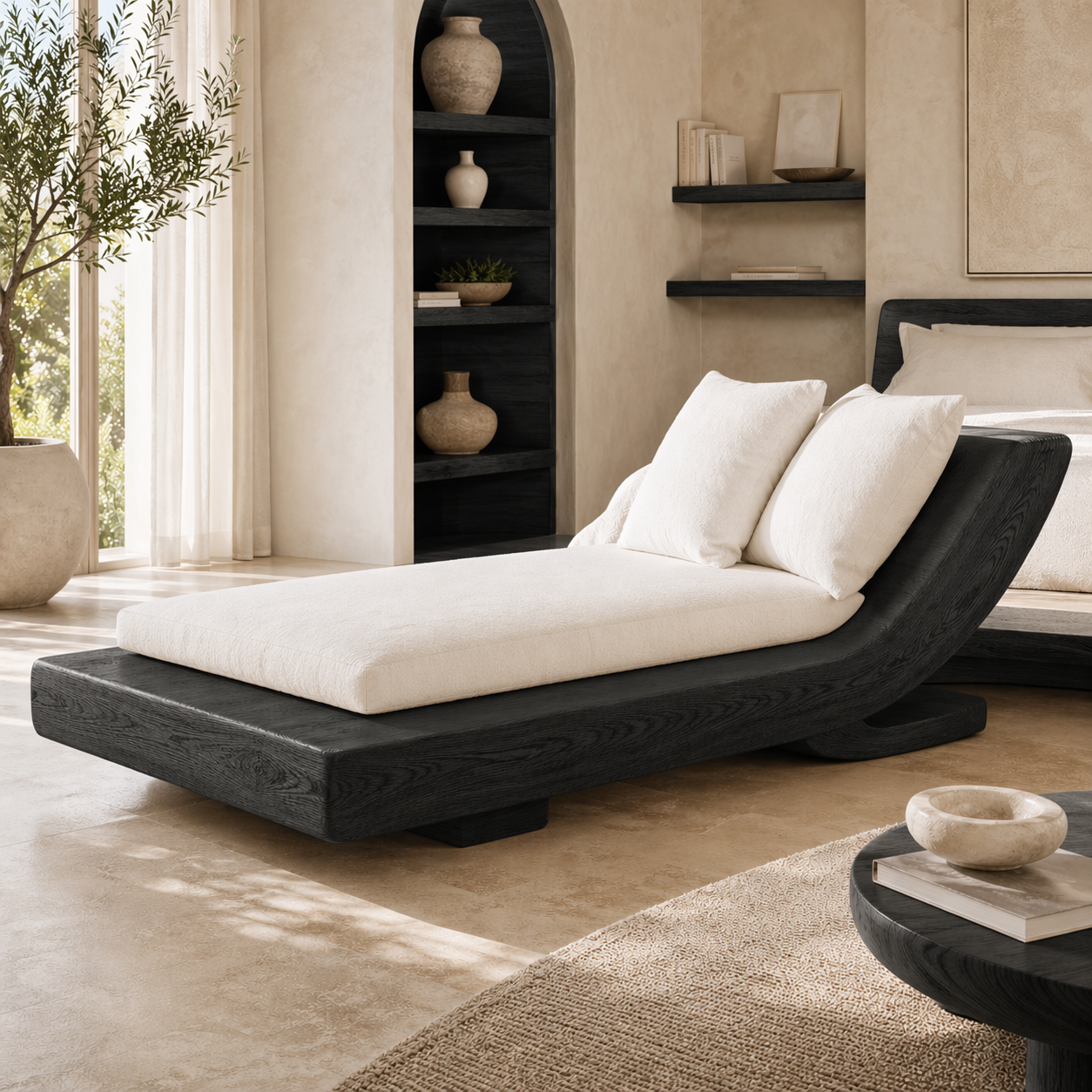 Modern Curved Chaise Lounge Daybed with Cushion for Bedroom Reading Nook Decor