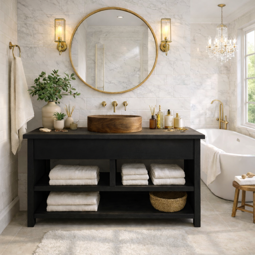 Farmhouse Wood Bathroom Vanity Cabinet With Drawers And Storage Bathroom Vanity Base Kitchnce