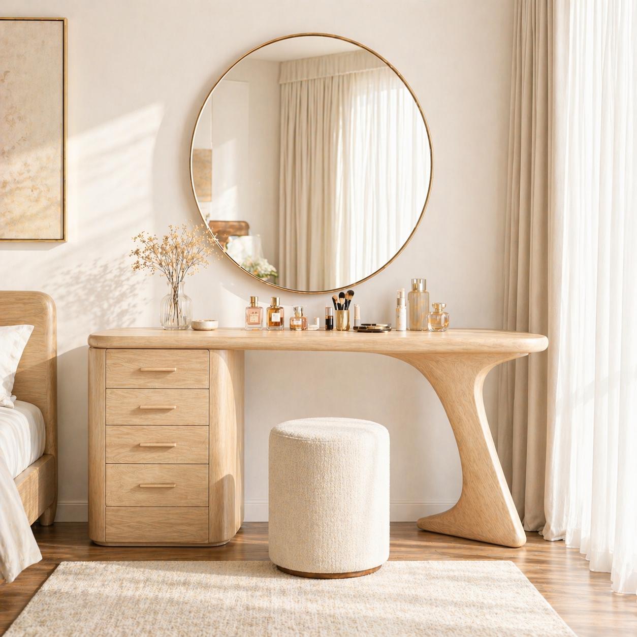 Modern Makeup Vanity Desk With Drawers Sculptural Dressing Table Bedroom Furniture