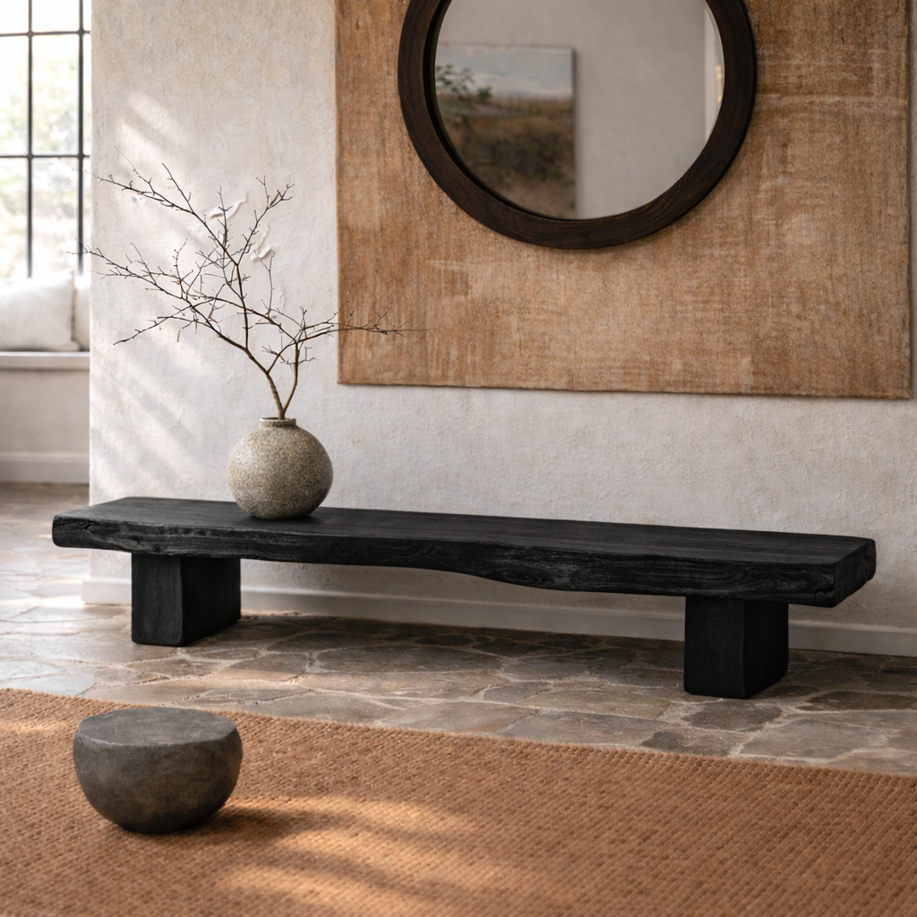 Live Edge Solid Wood Bench, Rustic Organic Entryway Seating
