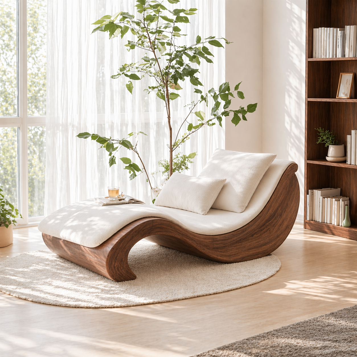 Modern Sculptural Chaise Lounge Curved Daybed with Cushion for Luxury Bedroom