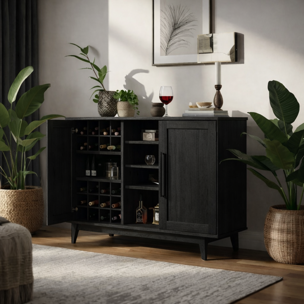 Handcrafted Solid Wood Wine Cabinet with Bottle Storage Modern Home Bar Sideboard