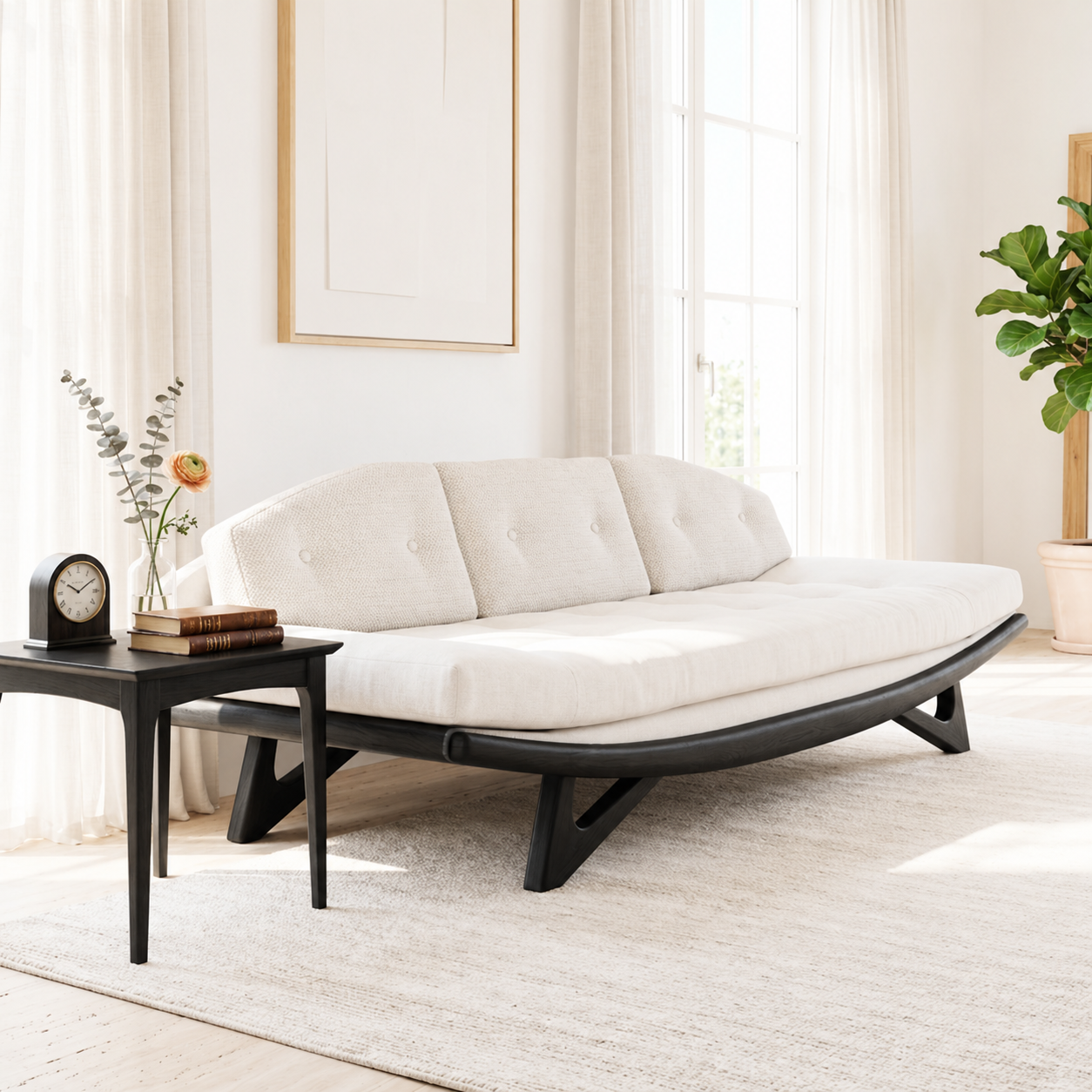 Curved Upholstered Daybed Sofa With Tufted Backrest, Contemporary Bedroom Lounge Bench