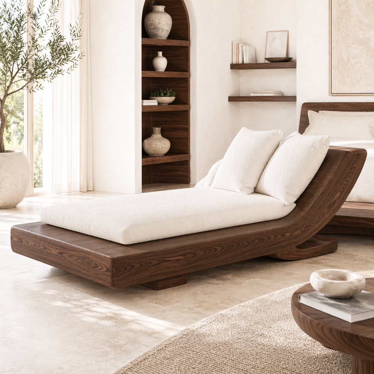 Modern Curved Chaise Lounge Daybed with Cushion for Bedroom Reading Nook Decor