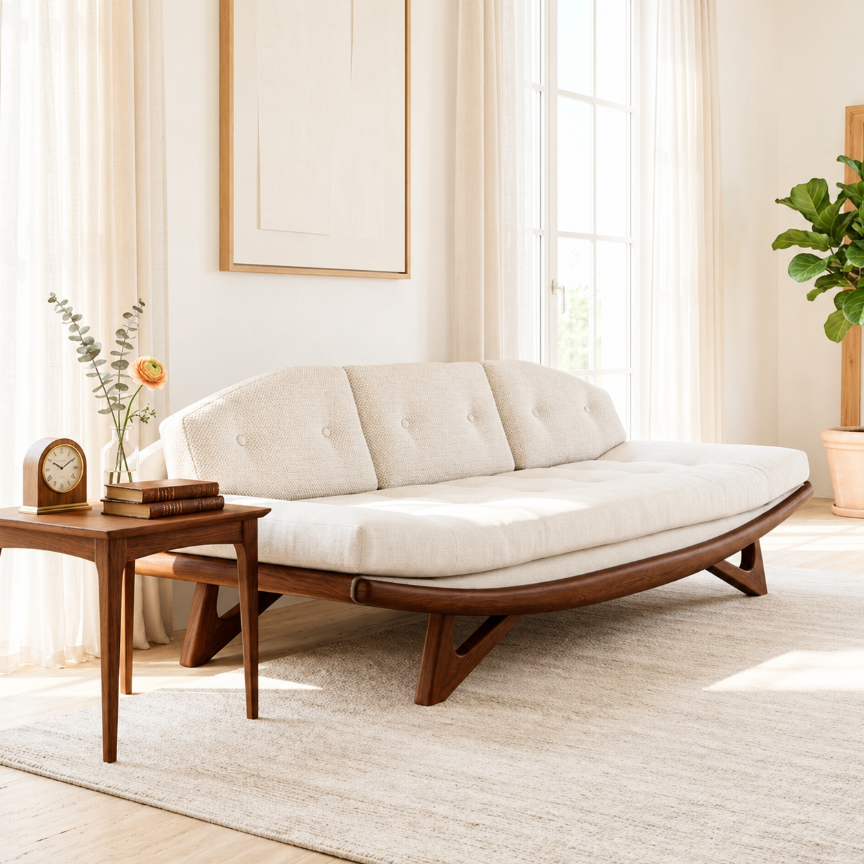 Curved Upholstered Daybed Sofa With Tufted Backrest, Contemporary Bedroom Lounge Bench