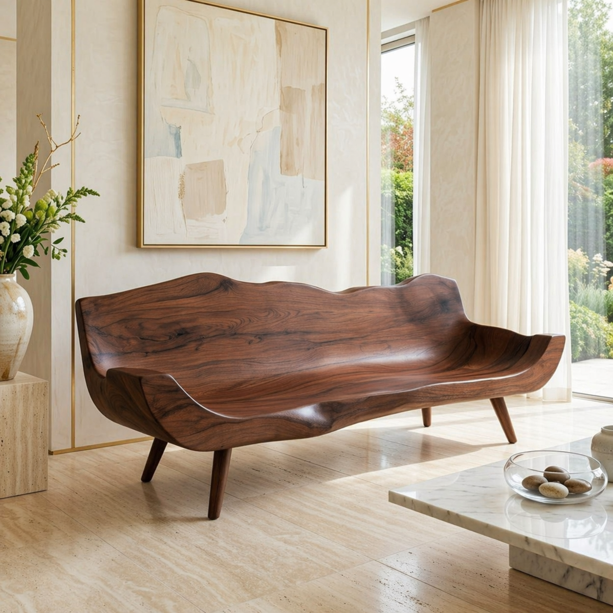 Modern Upholstered Curved Sofa, Sculptural Accent Seating for Elegant Home Interiors