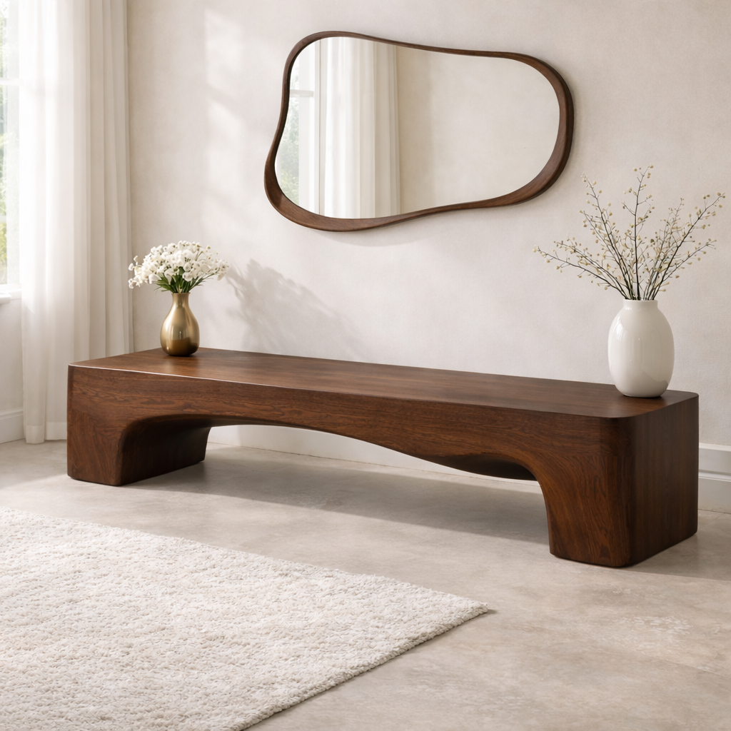 Modern Curved Entryway Bench Sculptural Hallway Seat Minimalist Console Style Furniture