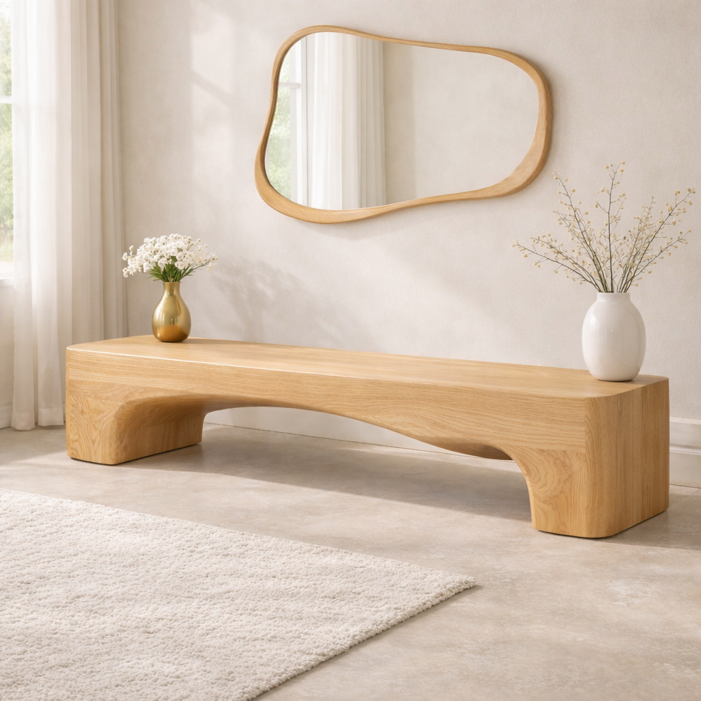 Modern Curved Entryway Bench Sculptural Hallway Seat Minimalist Console Style Furniture