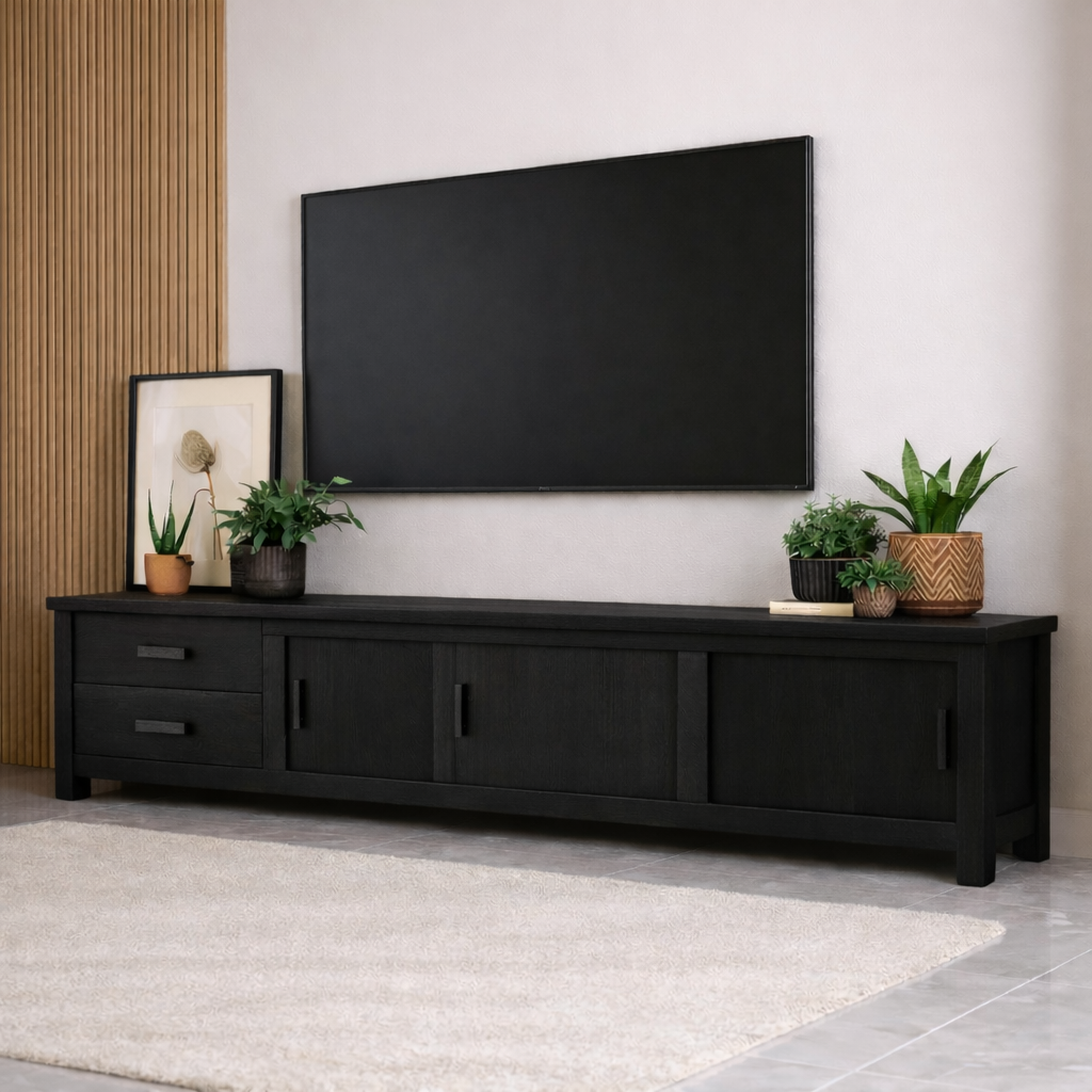 Mid Century Solid Wood TV Stand Long Media Console Storage Entertainment Cabinet Kitchnce