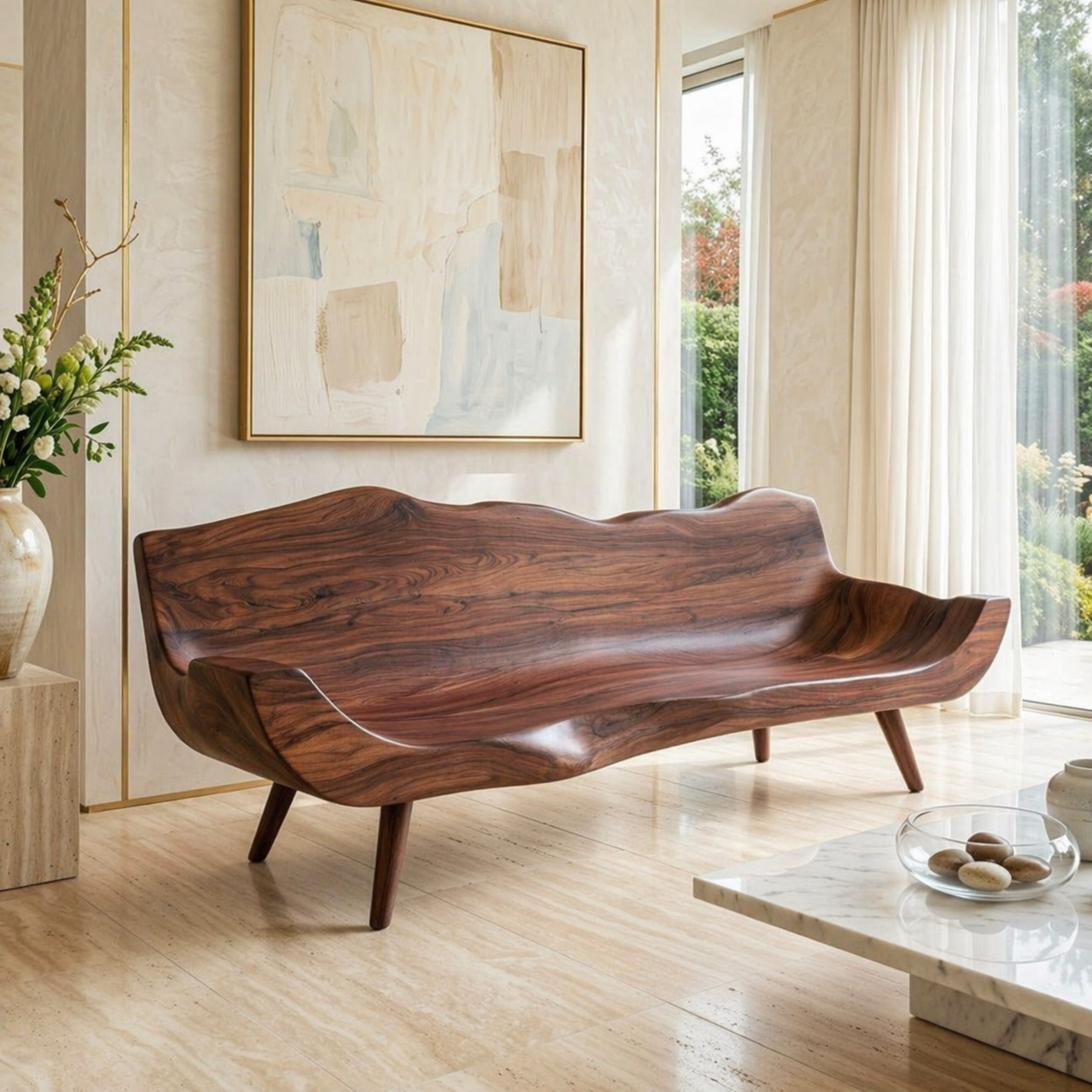 Modern Upholstered Curved Sofa, Sculptural Accent Seating for Elegant Home Interiors