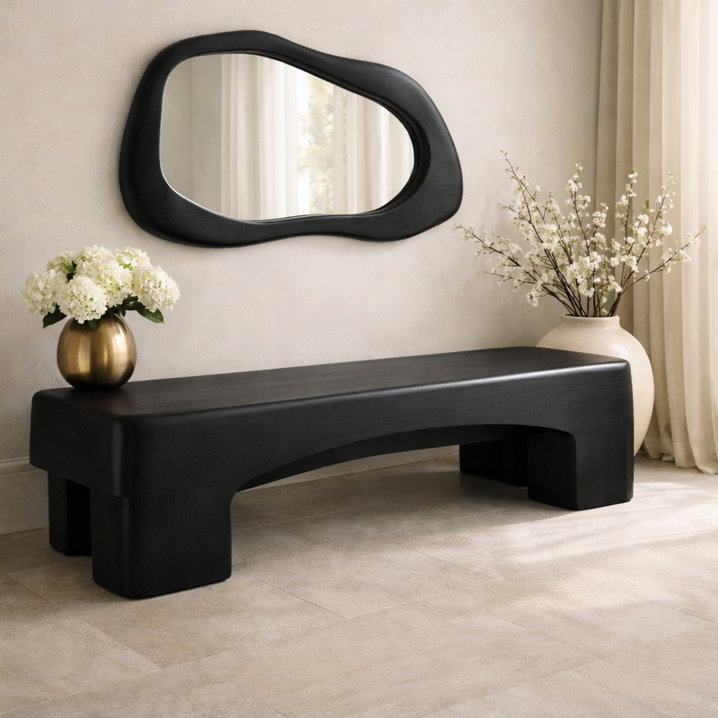 Modern Entryway Bench Curved Sculptural Hallway Seat Minimalist Statement Furniture