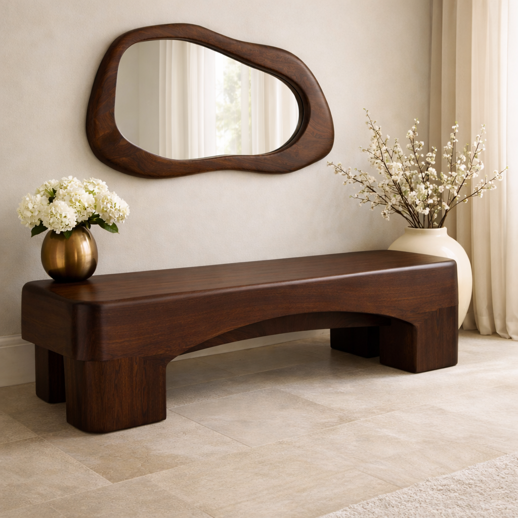 Modern Entryway Bench Curved Sculptural Hallway Seat Minimalist Statement Furniture