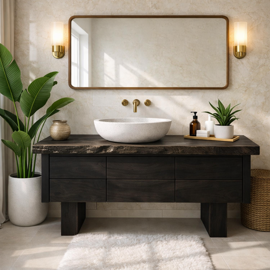Wooden Bathroom Vanity with Modern Storage and Minimalist Design Kitchnce