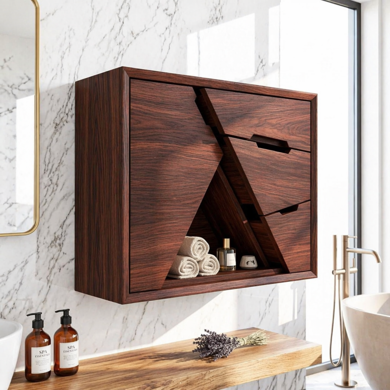 Geometric Floating Bathroom Cabinet, Modern Wall Mounted Vanity Storage Organizer