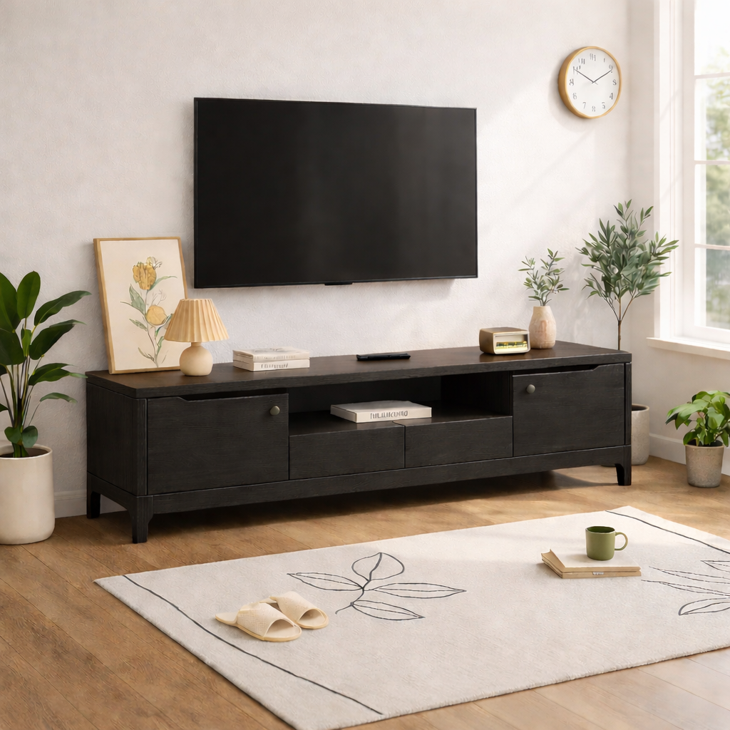Modern Wood TV Stand Long Media Console With Storage Drawers Low Profile Entertainment Center Kitchnce