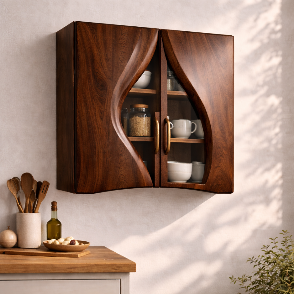 Solid Wood Kitchen Cabinet with Glass Doors – Modern Wall Mounted Storage Cabinet