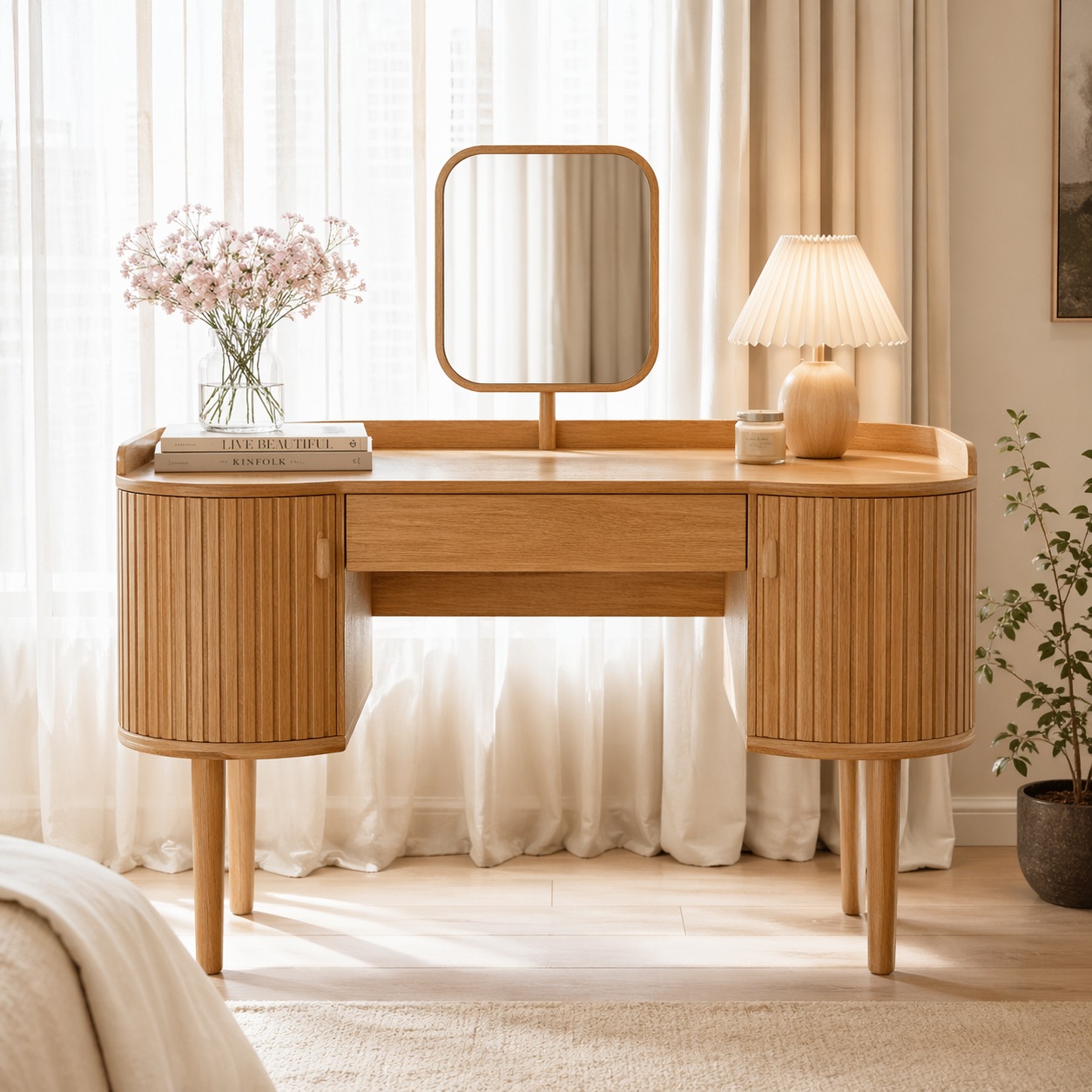 Modern Makeup Vanity Desk With Mirror Drawers Dressing Table Bedroom Storage Set