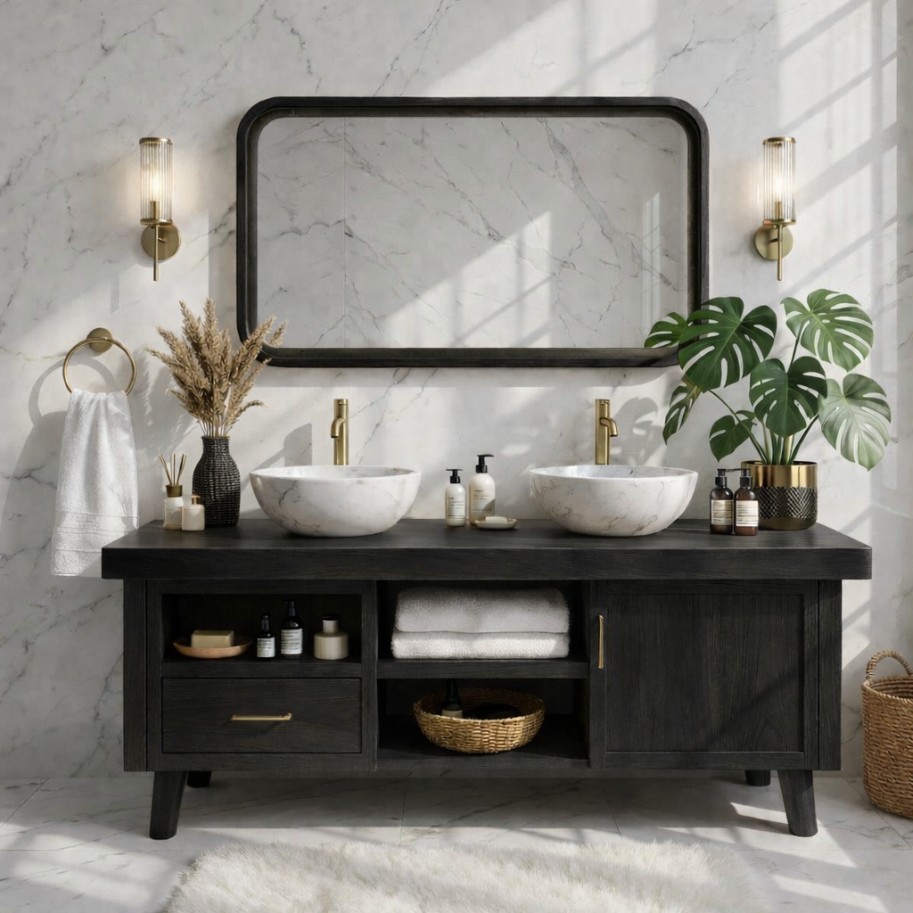 Elegant Modern Wooden Bathroom Vanity with Double Sink Design Kitchnce