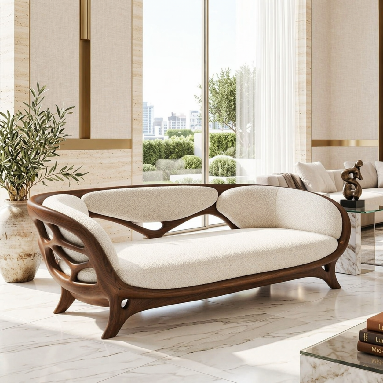 Sculptural Curved Loveseat, Luxury Upholstered Accent Sofa for Modern Interiors