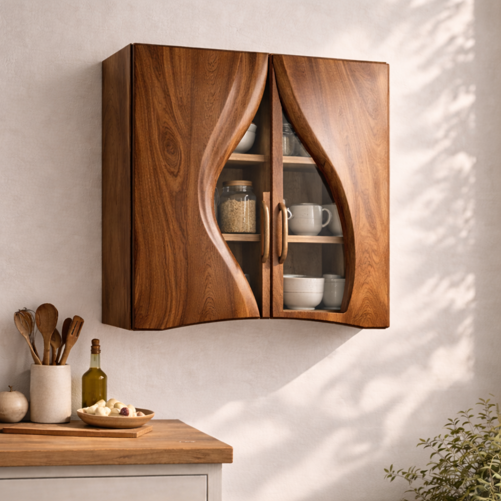 Solid Wood Kitchen Cabinet with Glass Doors – Modern Wall Mounted Storage Cabinet
