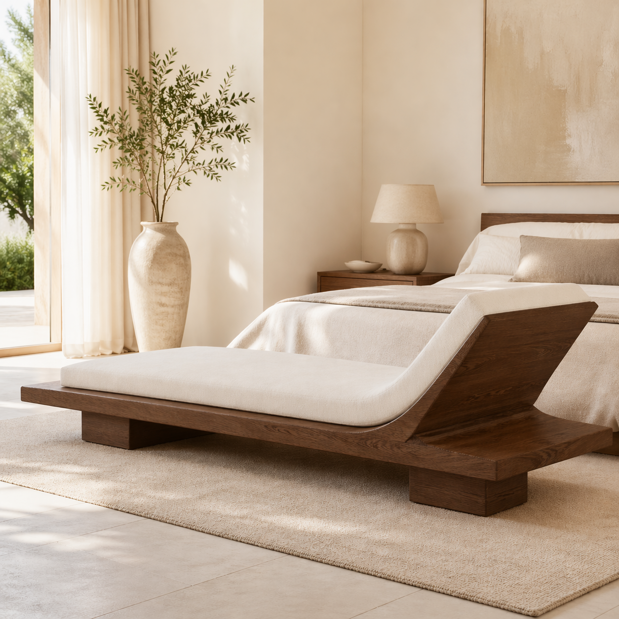 Modern Minimalist Chaise Lounge Daybed with Cushion for Bedroom Reading Nook