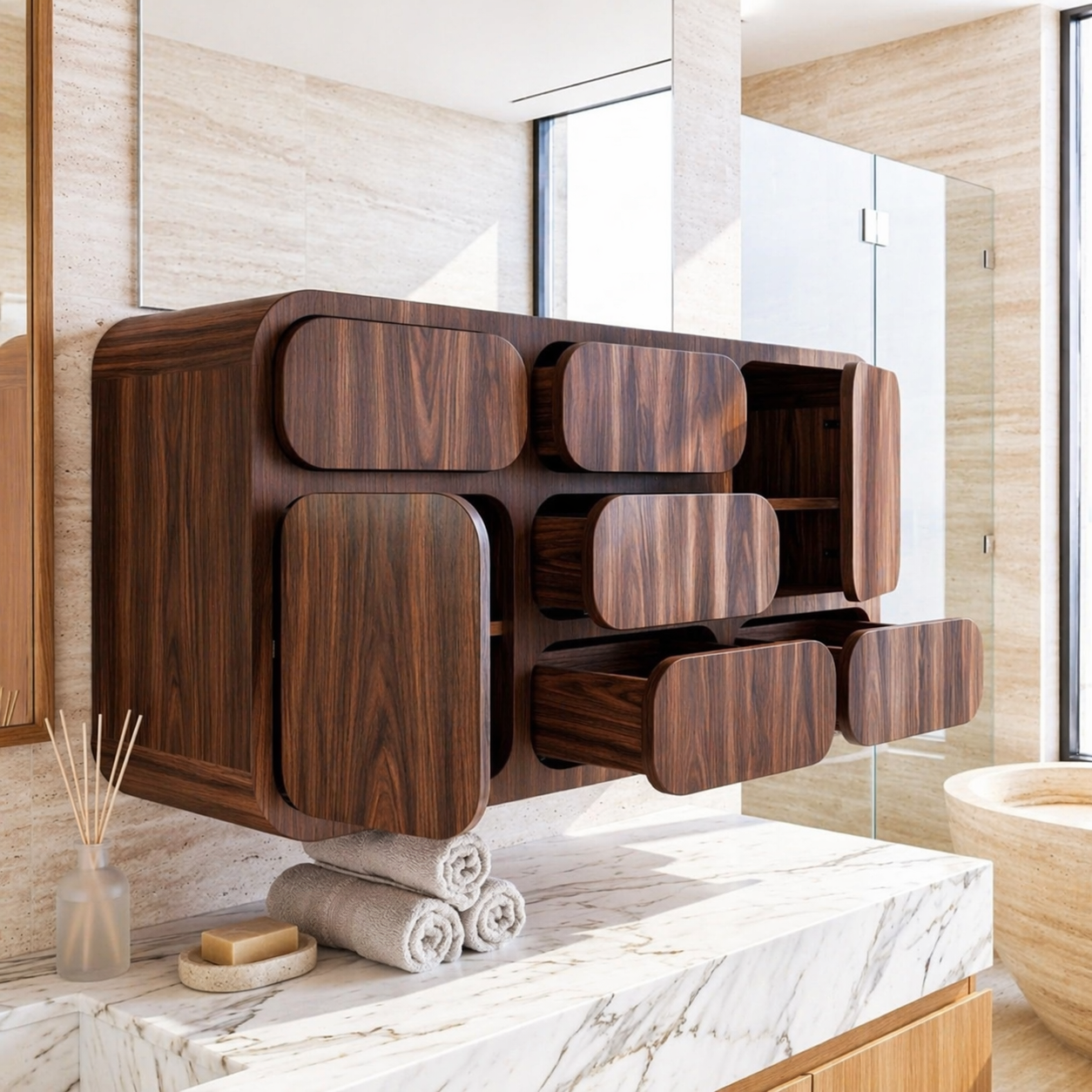 Floating Bathroom Cabinet, Modern Wall Mounted Vanity Storage Organizer With Drawers