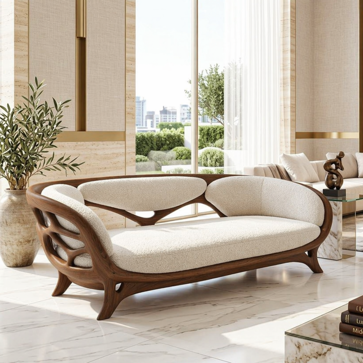 Sculptural Curved Loveseat, Luxury Upholstered Accent Sofa for Modern Interiors