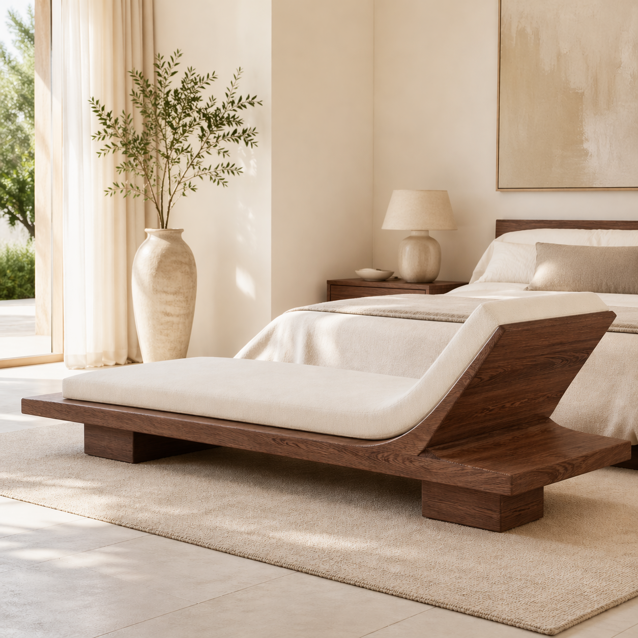 Modern Minimalist Chaise Lounge Daybed with Cushion for Bedroom Reading Nook