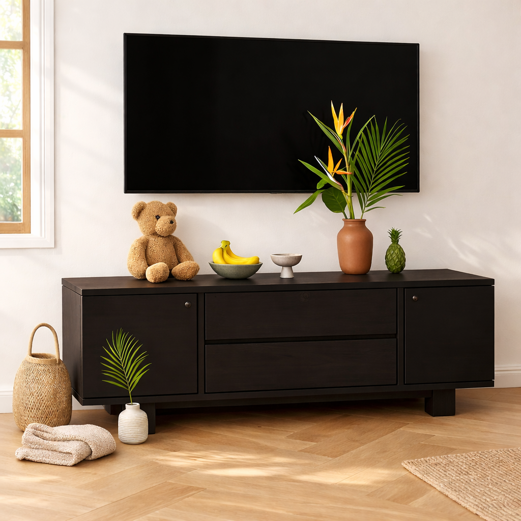 Modern Wood TV Stand With Drawers Long Media Console Low Profile Entertainment Center Kitchnce
