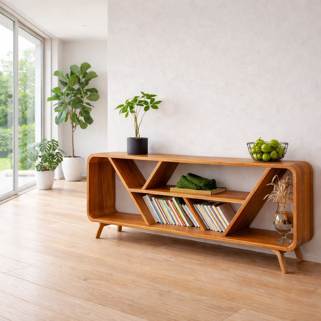 Open Shelf Sideboard Cabinet with Geometric Design – Modern Display Storage Console
