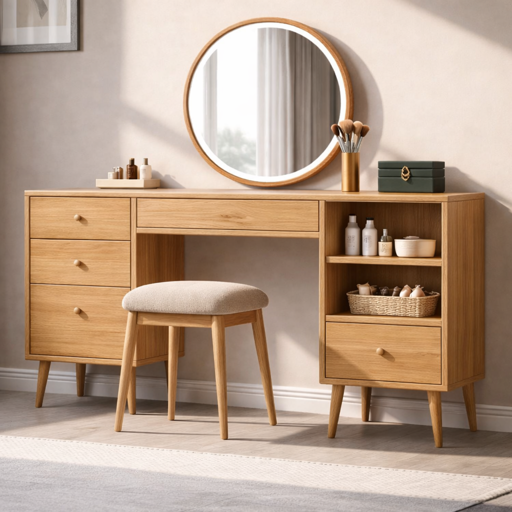 Solid Wood Makeup Vanity with Storage – Modern Design for Beauty Essentials