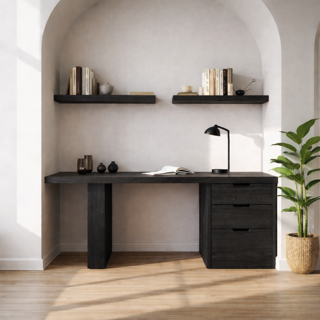 Solid Wood Writing Desk with Drawers Modern Minimalist Home Office Table