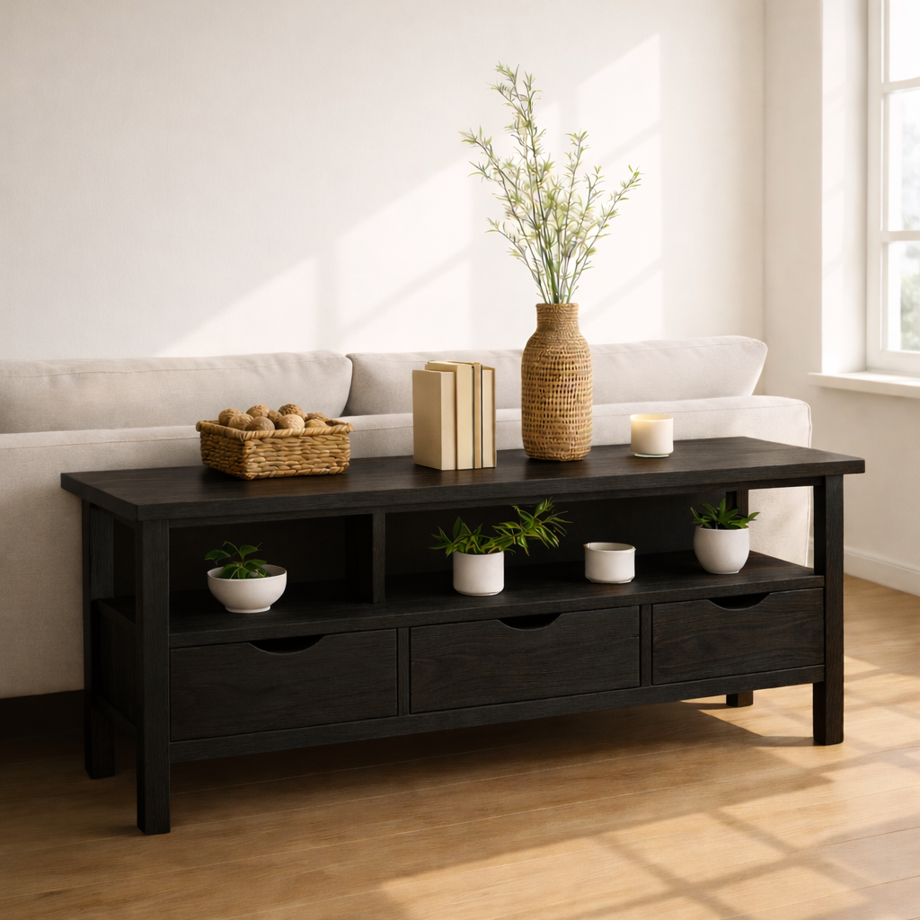 Solid Wood Console Table with Drawers and Shelf, Modern Entryway Sofa Table Wood Storage Cabinet Kitchnce