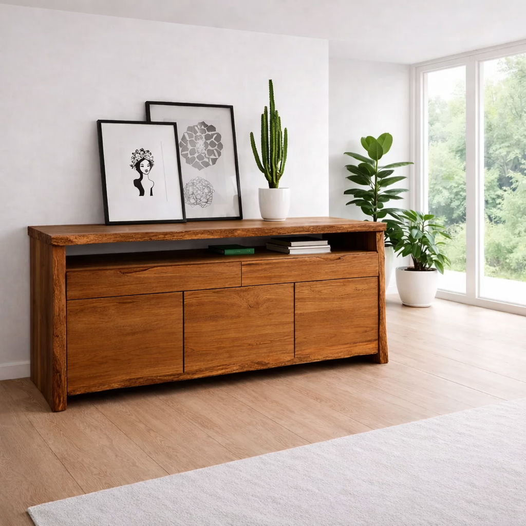 Modern Sideboard Cabinet with Open Shelf – Minimalist Storage Console