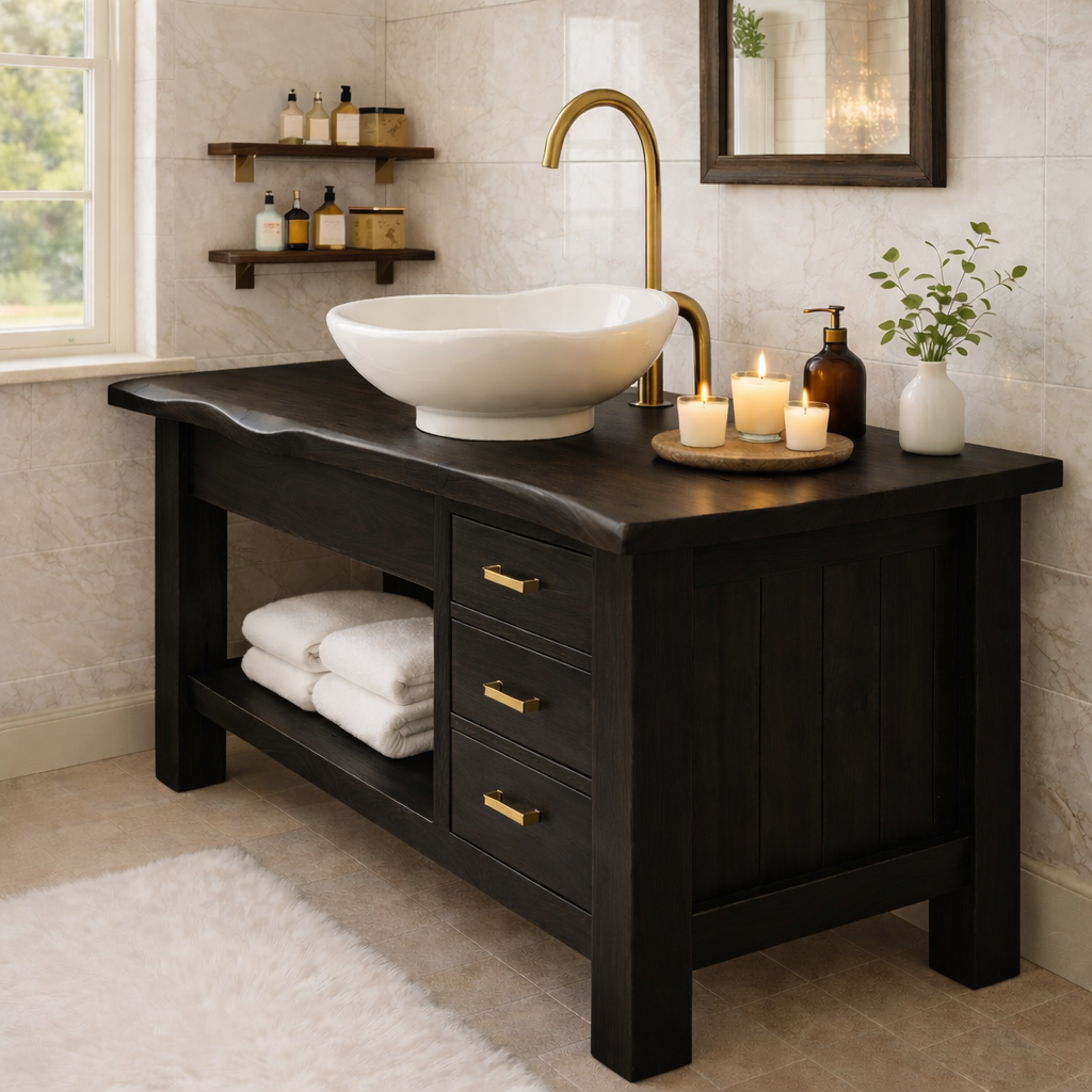 Rustic Wood Bathroom Vanity Cabinet With Drawers Open Shelf Bathroom Vanity Base Kitchnce