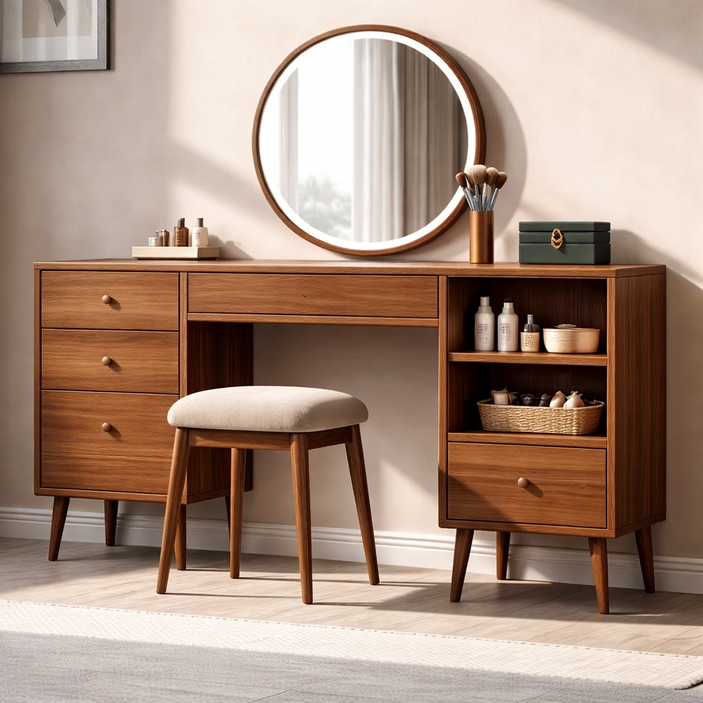 Solid Wood Makeup Vanity with Storage – Modern Design for Beauty Essentials
