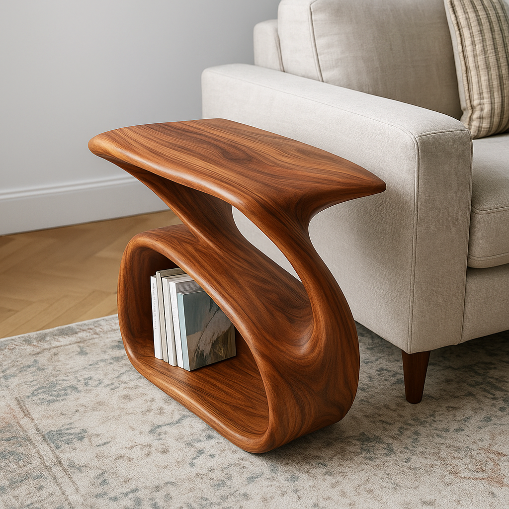 Solid Wood Sofa Armrest Table with Storage Shelf Modern Couch Side Table
