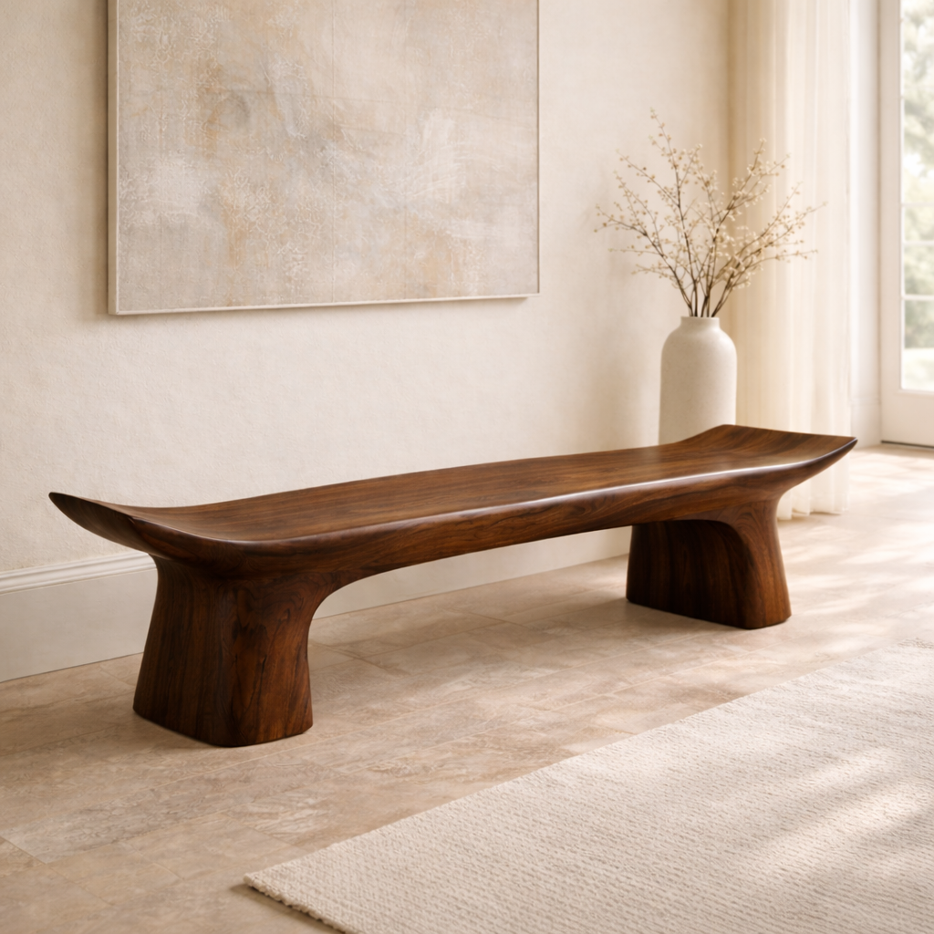 Modern Curved Entryway Bench Sculptural Hallway Seat Organic Minimalist Furniture