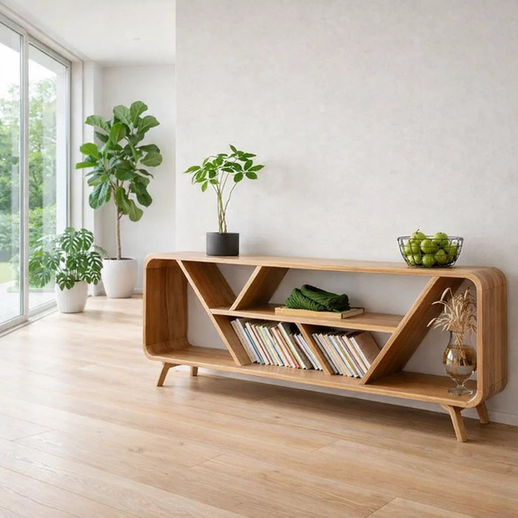 Open Shelf Sideboard Cabinet with Geometric Design – Modern Display Storage Console