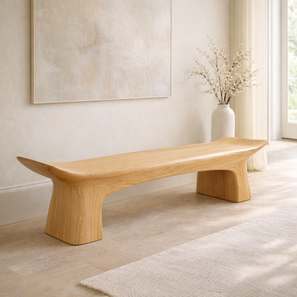 Modern Curved Entryway Bench Sculptural Hallway Seat Organic Minimalist Furniture