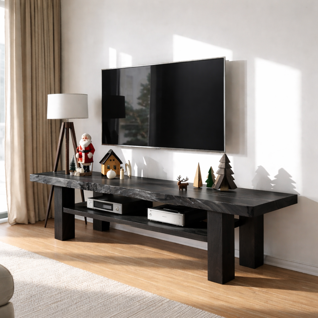 Live Edge Solid Wood TV Stand Rustic Wood Media Console Modern Entertainment Center Kitchnce