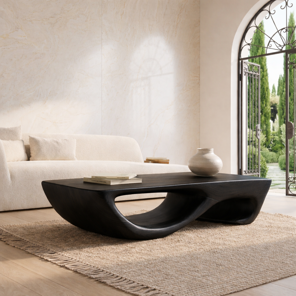 Contemporary Sculptural Coffee Table with Open Wave Base, Luxury Lounge Centerpiece