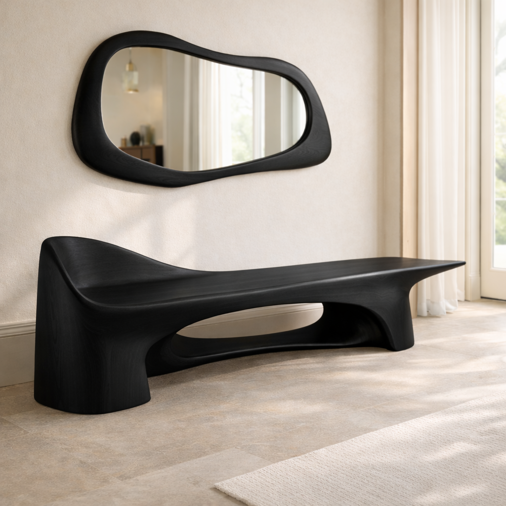 Sculptural Entryway Bench Modern Curved Hallway Seat Organic Statement Furniture