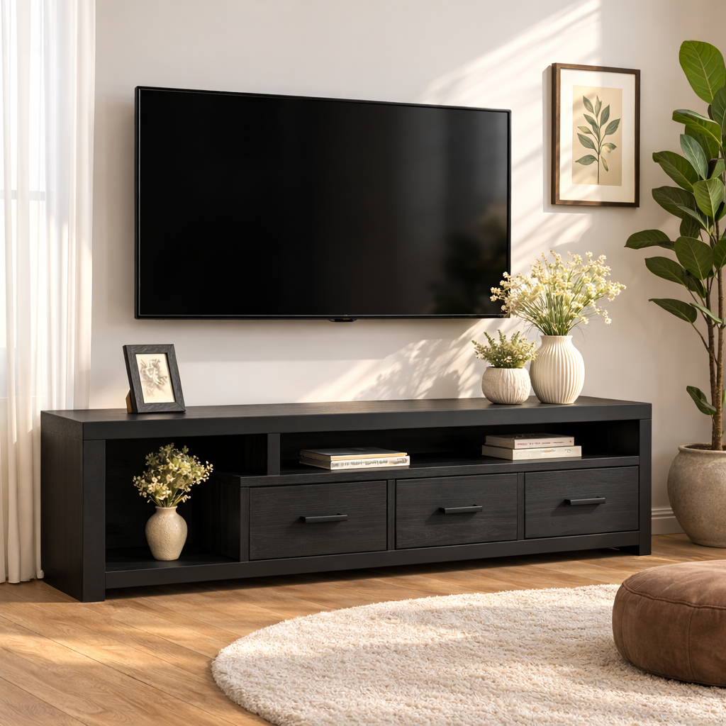 Modern Wood TV Stand With Drawers and Open Shelf Long Media Console Entertainment Center Kitchnce