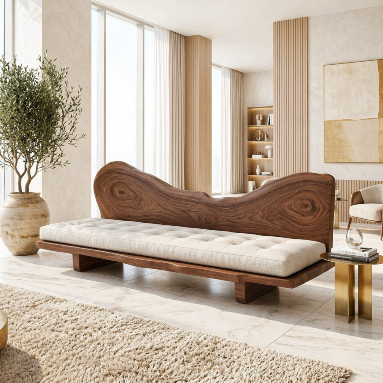 Sculptural Tufted Bench Sofa, Statement Seating for Modern Luxury Interiors Home