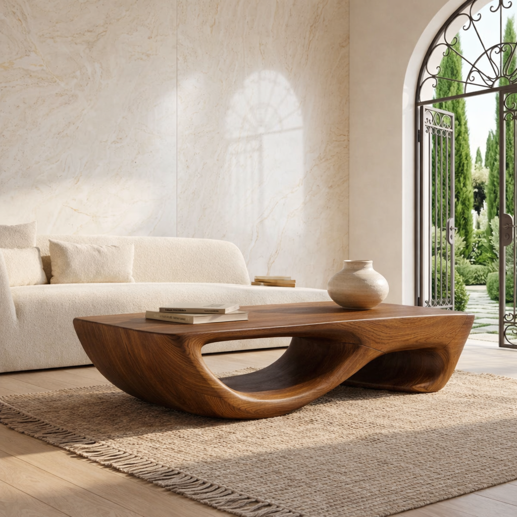 Contemporary Sculptural Coffee Table with Open Wave Base, Luxury Lounge Centerpiece
