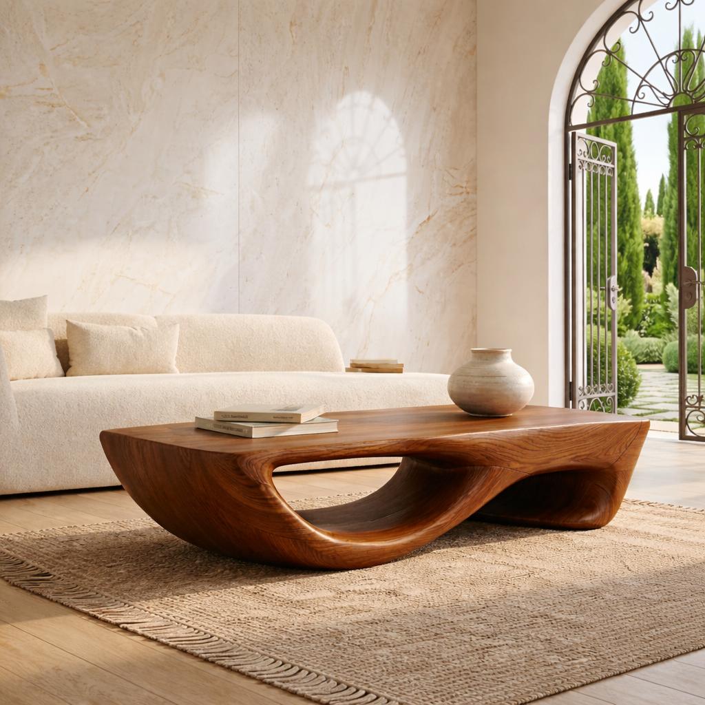 Contemporary Sculptural Coffee Table with Open Wave Base, Luxury Lounge Centerpiece
