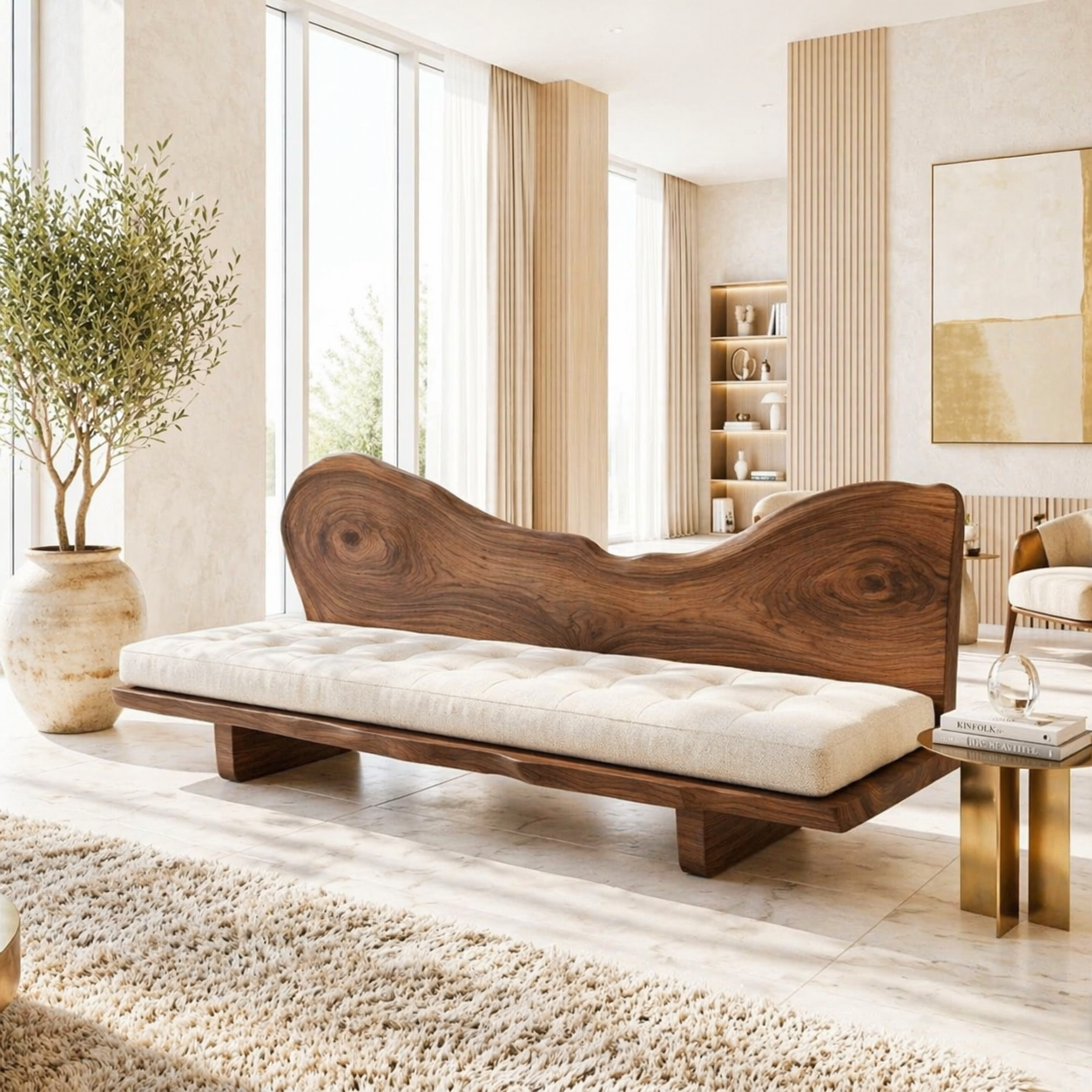 Sculptural Tufted Bench Sofa, Statement Seating for Modern Luxury Interiors Home