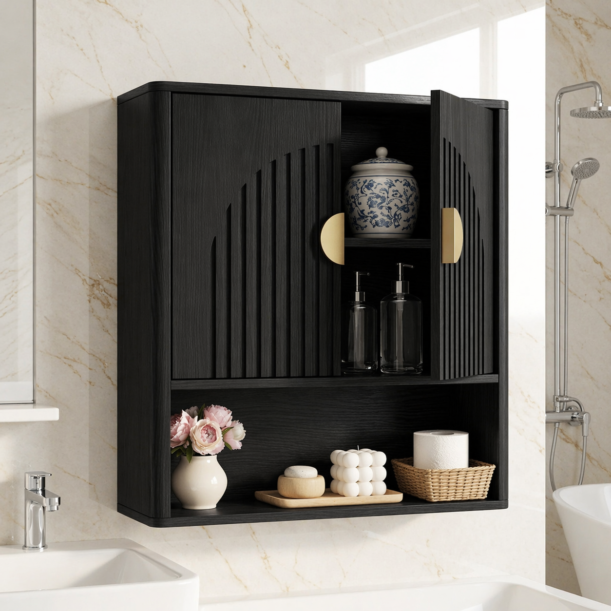 Floating Bathroom Cabinet, Modern Wall Mounted Vanity Storage Open Shelf Organizer